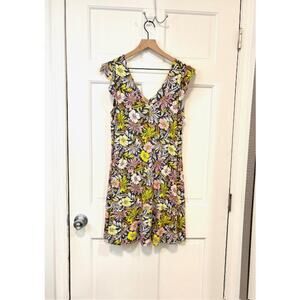 Loft Petite Floral V-Neck Flutter Sleeve Dress Pink Yellow Boho Summer Size MP